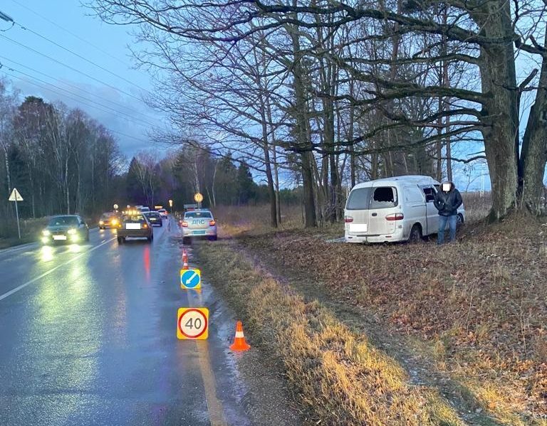 Под Балтийском водитель иномарки на скользкой дороге улетел в кювет